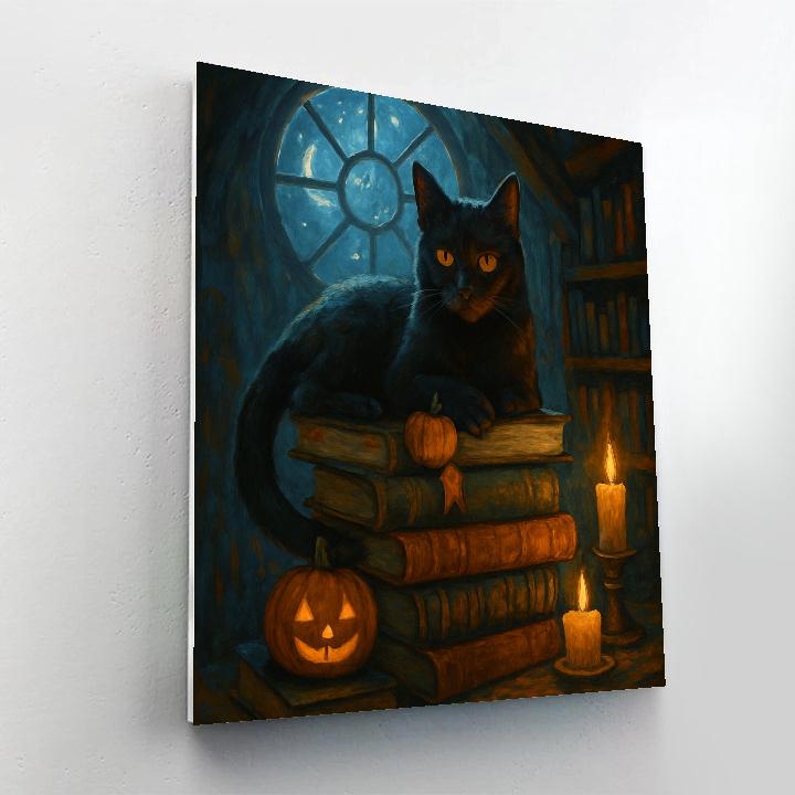 Moonlit Cat Library In The Attic Paint by numbers kits