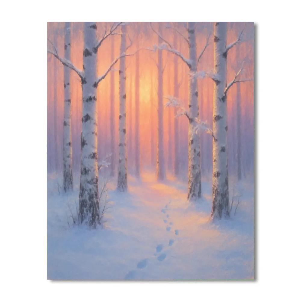 Sunrise Over Silent Birch Grove painting number kit