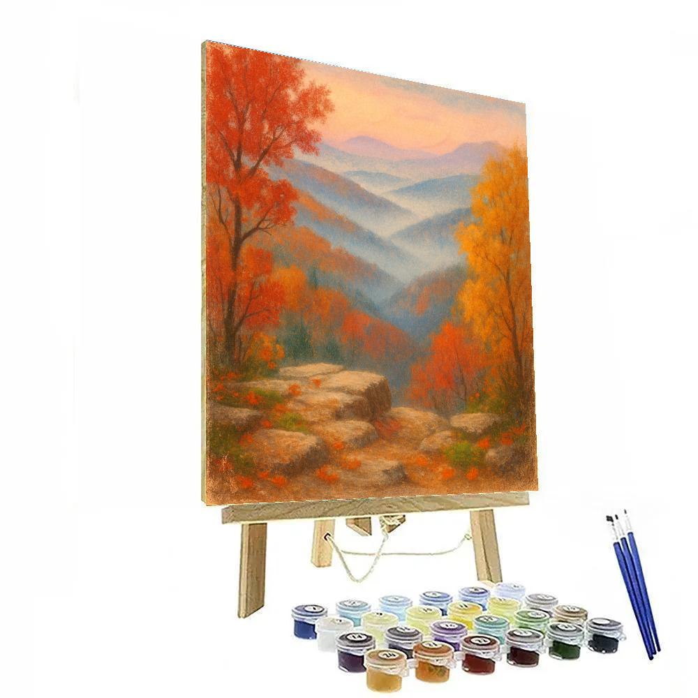 Autumn Lanterns Over Misty Valley paint by color