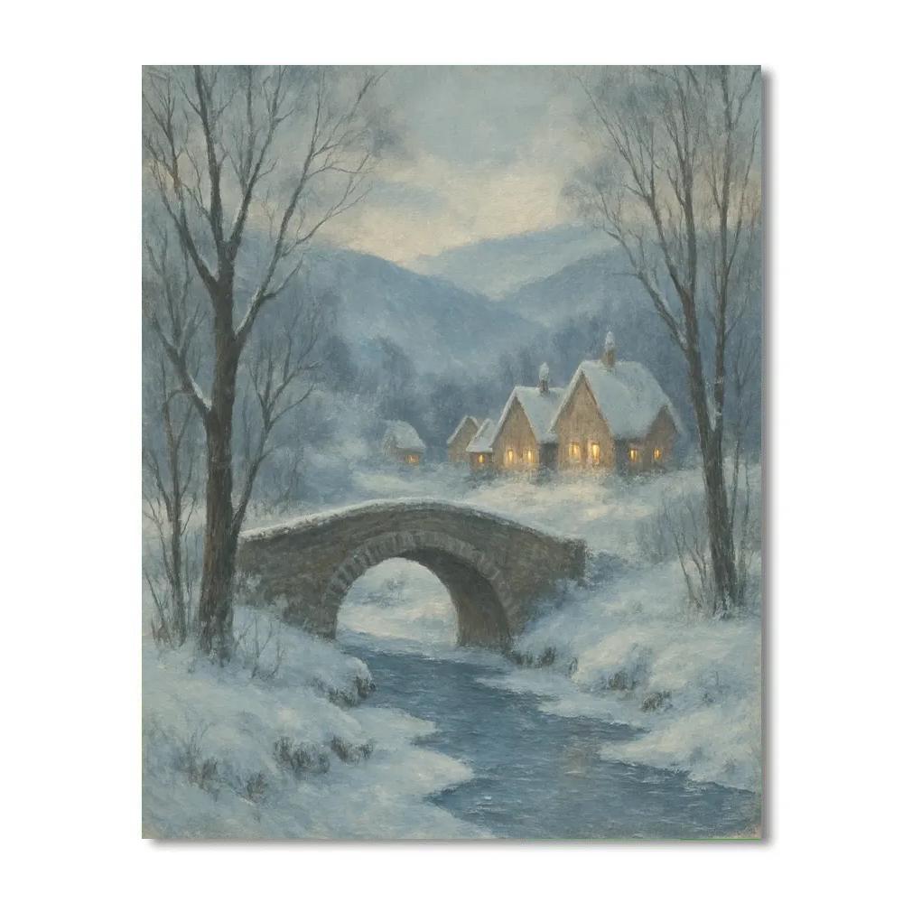 Winter Bridge To The Quiet Village Number painting