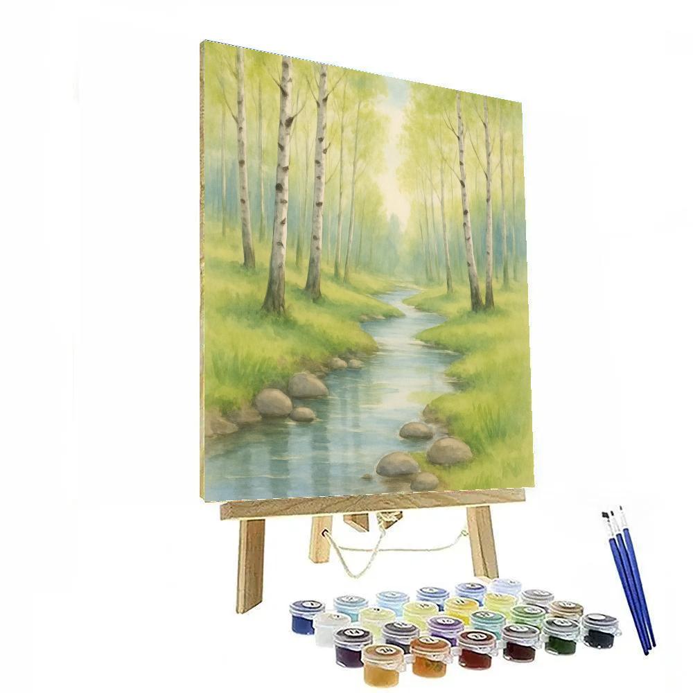 Spring Brook Through The Birch Clearing Paint by numbers art