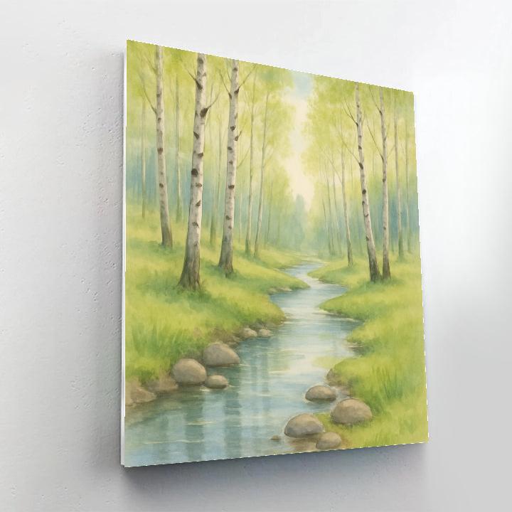 Spring Brook Through The Birch Clearing Paint by numbers art