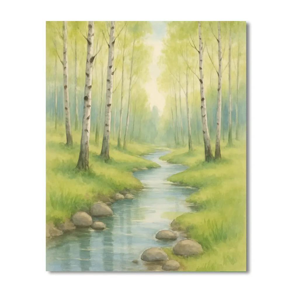 Spring Brook Through The Birch Clearing Paint by numbers art