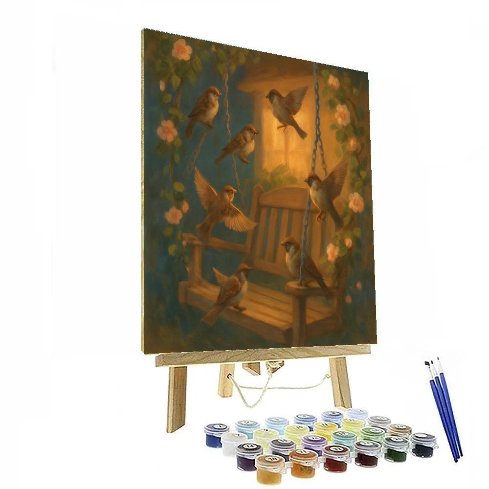 Orbiting Sparrows On The Garden Swing DIY paint by numbers