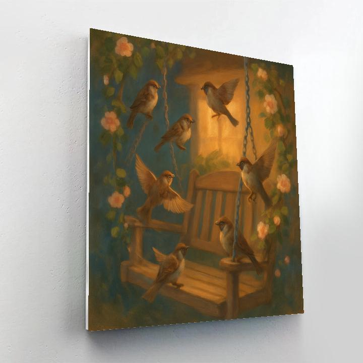 Orbiting Sparrows On The Garden Swing DIY paint by numbers