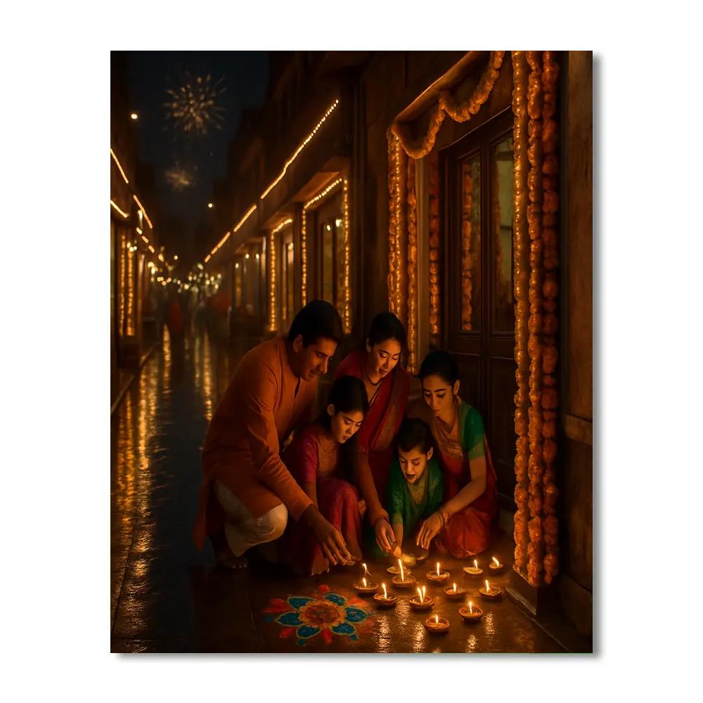 Diwali Night Street In Jaipur paint by color