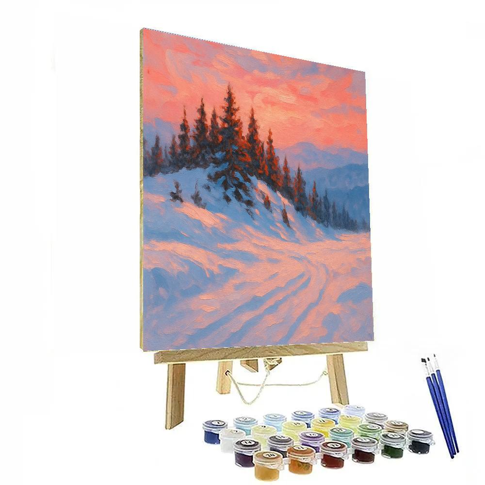 Evergreen Ridge Under Pink Evening Sky DIY paint by numbers