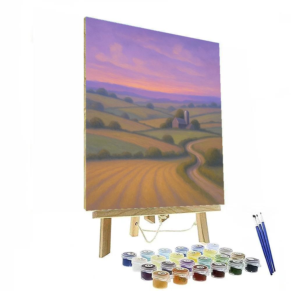 Lavender Dusk Over Rolling Farmland paint by number