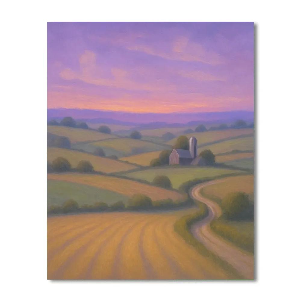 Lavender Dusk Over Rolling Farmland paint by number