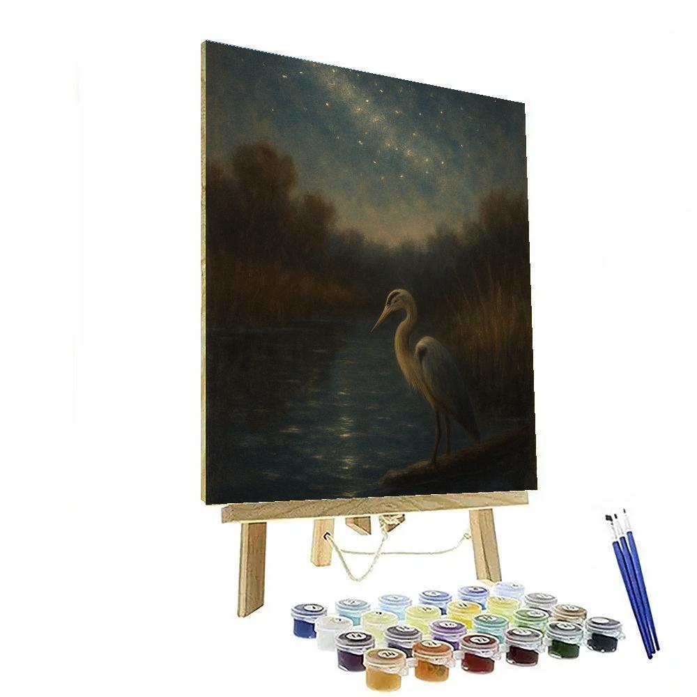 Milky Way Heron In The Moonlit Marsh Numbered painting kits