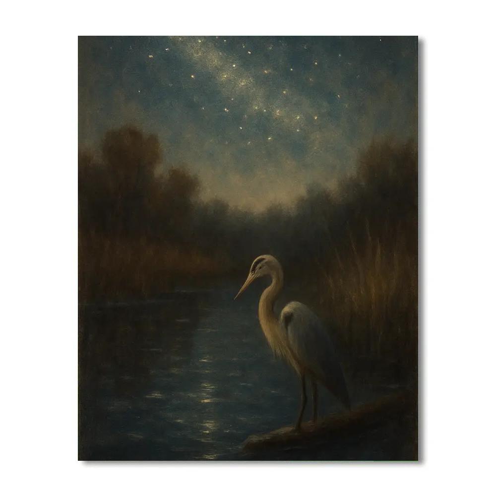 Milky Way Heron In The Moonlit Marsh Numbered painting kits