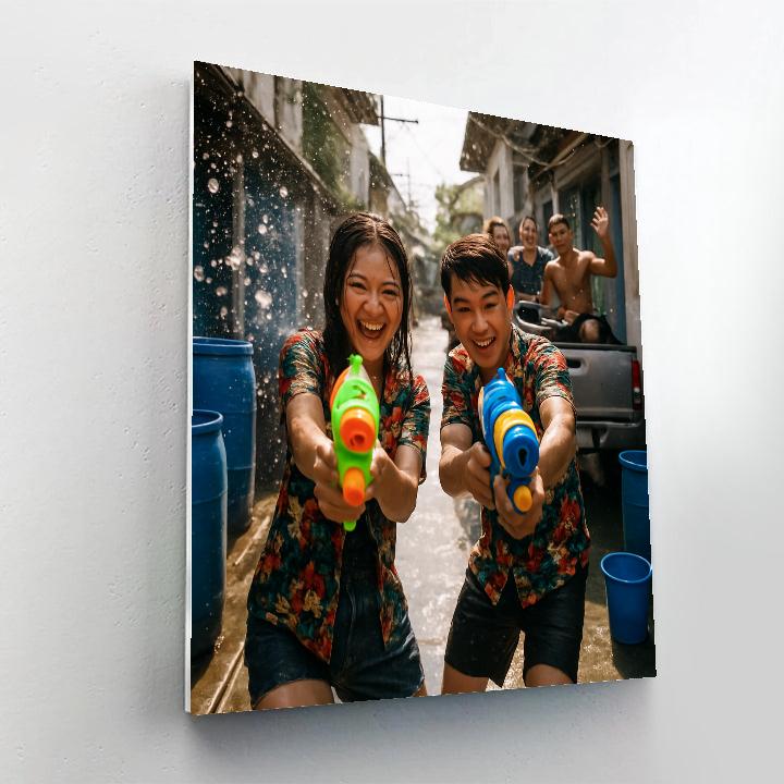 Songkran Water Fight In Chiang Mai Alley paint by number