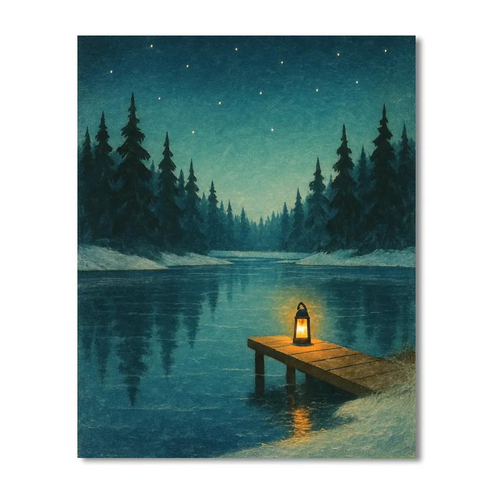 Frozen Lake Lantern Reflections Number painting