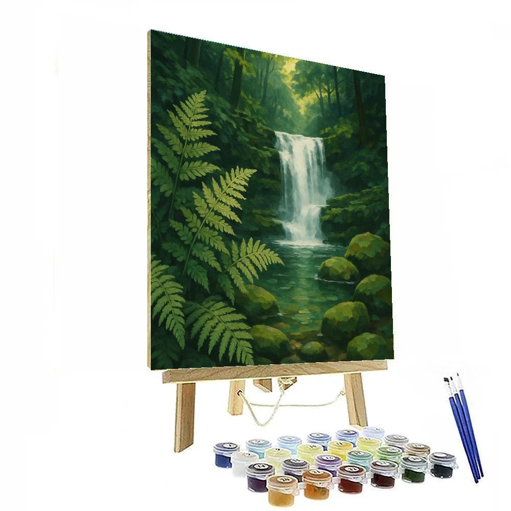 Hidden Waterfall In The Fern Glen Paint by numbers art
