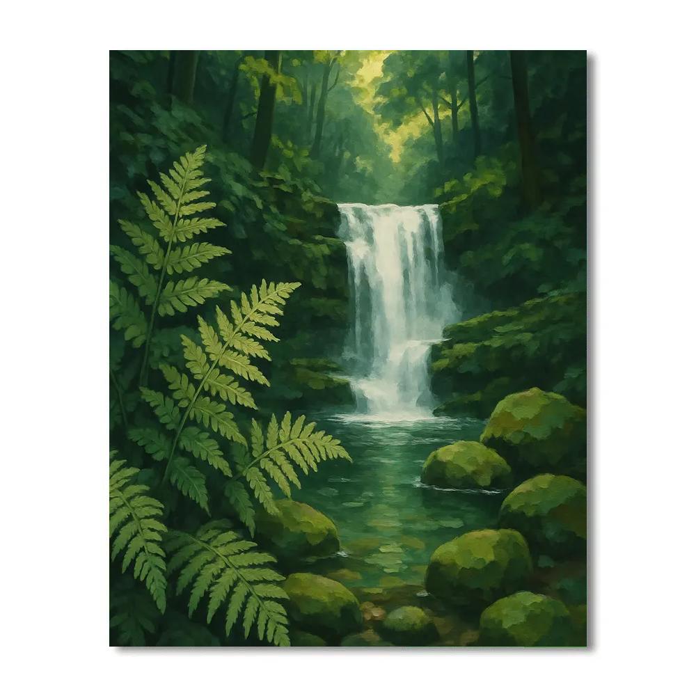 Hidden Waterfall In The Fern Glen Paint by numbers art