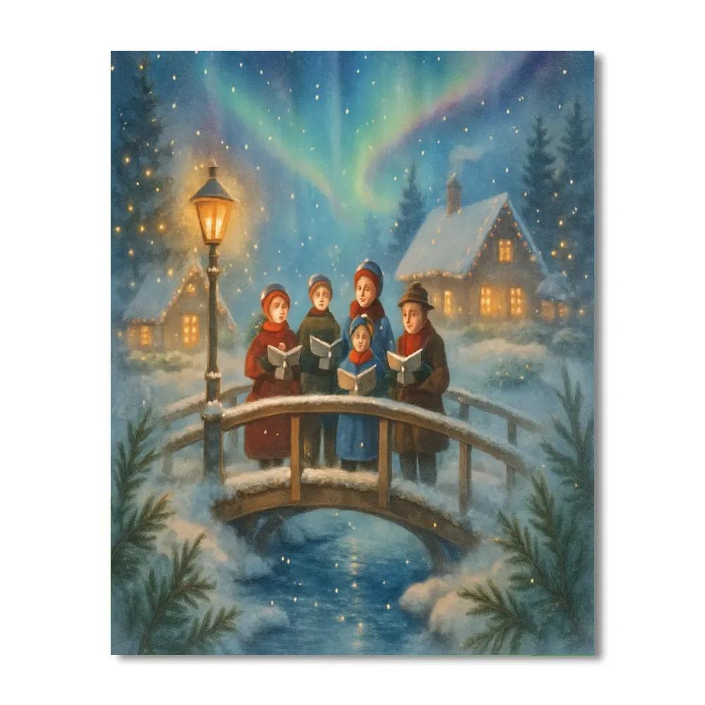 Starlit Carolers On The Bridge painting number kit