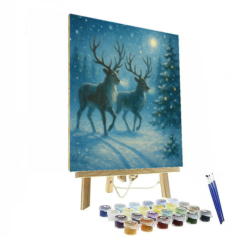 Moonlit Reindeer Crossing painting number kit