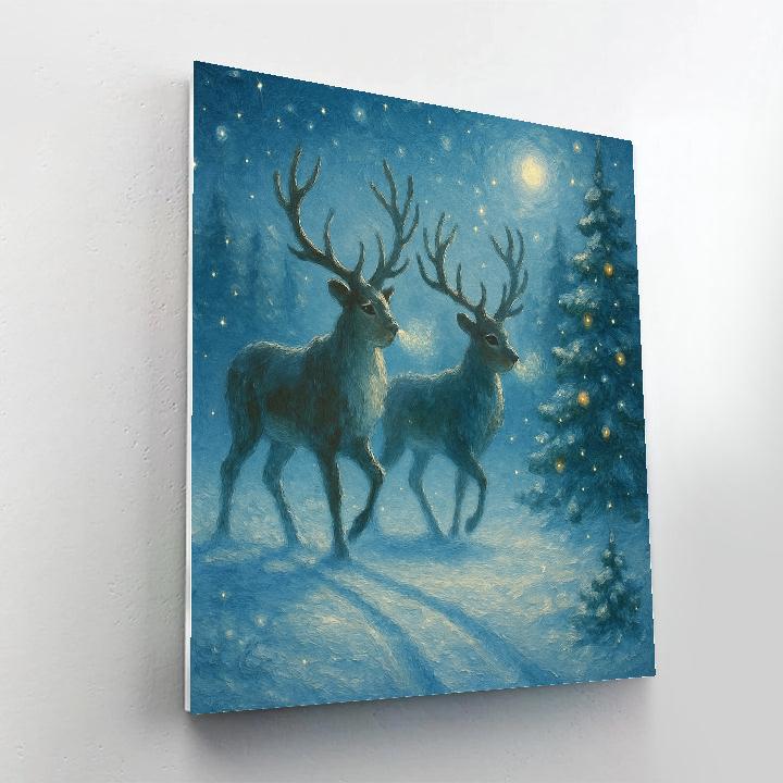 Moonlit Reindeer Crossing painting number kit