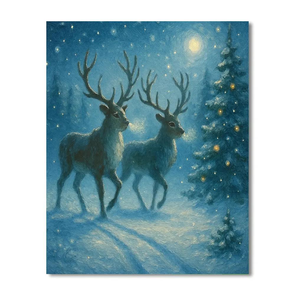 Moonlit Reindeer Crossing painting number kit