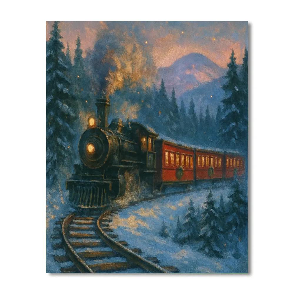 Snowy Train To Evergreen Valley paint by number