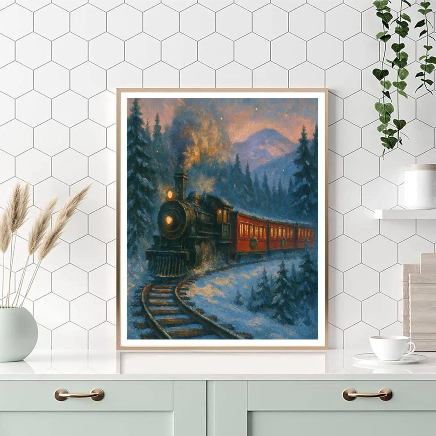 Snowy Train To Evergreen Valley paint by number