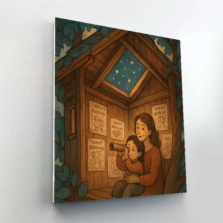 Treehouse Observatory With Mom paint by numberTreehouse Observatory With Mom - DIY Painting By Numbers Kit - Image 2