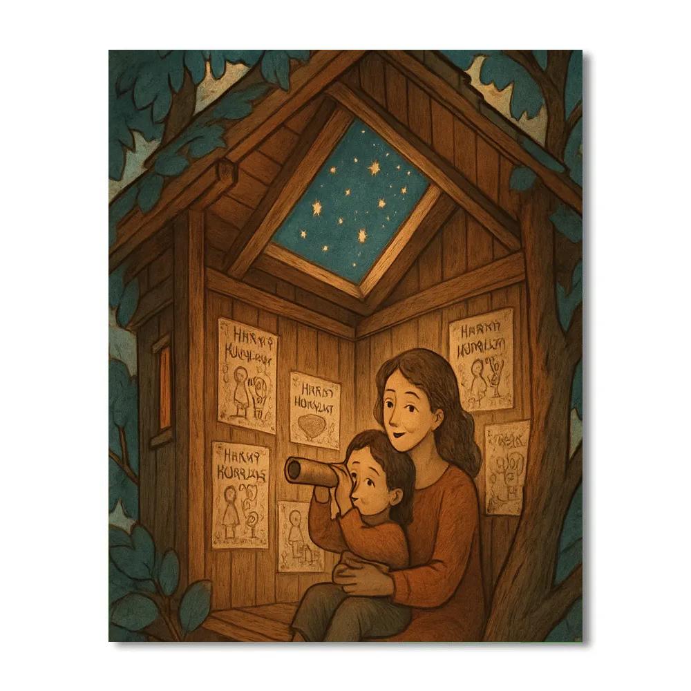 Treehouse Observatory With Mom paint by numberTreehouse Observatory With Mom - DIY Painting By Numbers Kit - Image 3