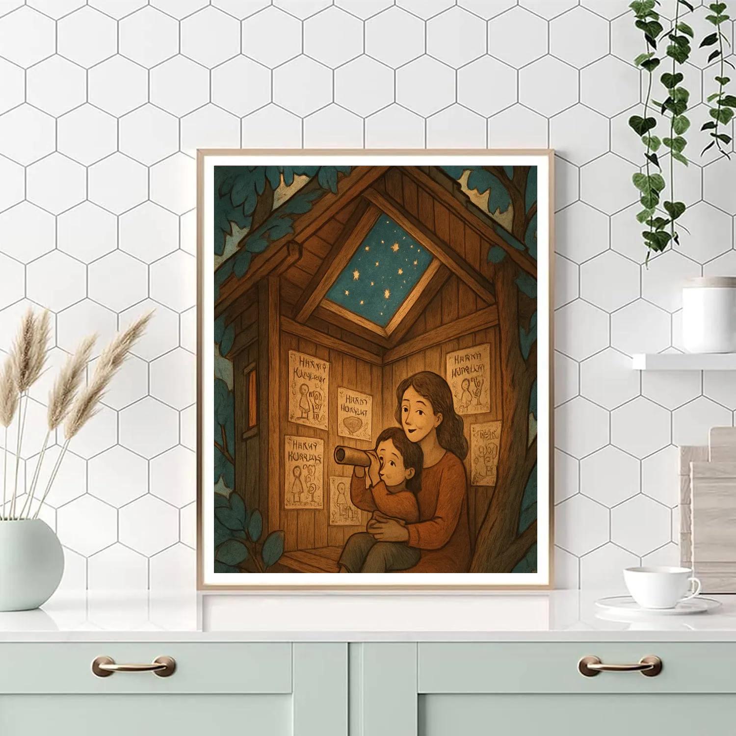 Treehouse Observatory With Mom paint by numberTreehouse Observatory With Mom - DIY Painting By Numbers Kit - Image 4