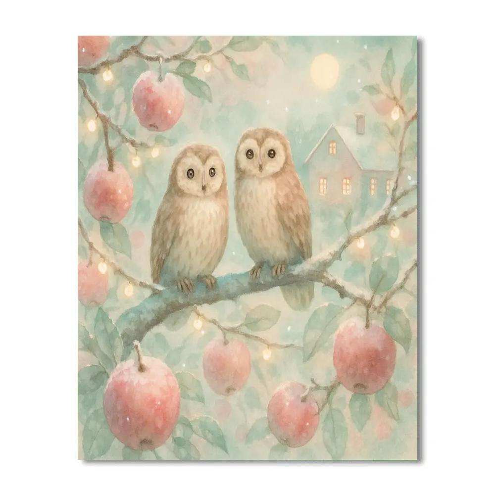 Owls And Orchard Lights DIY paint by numbers