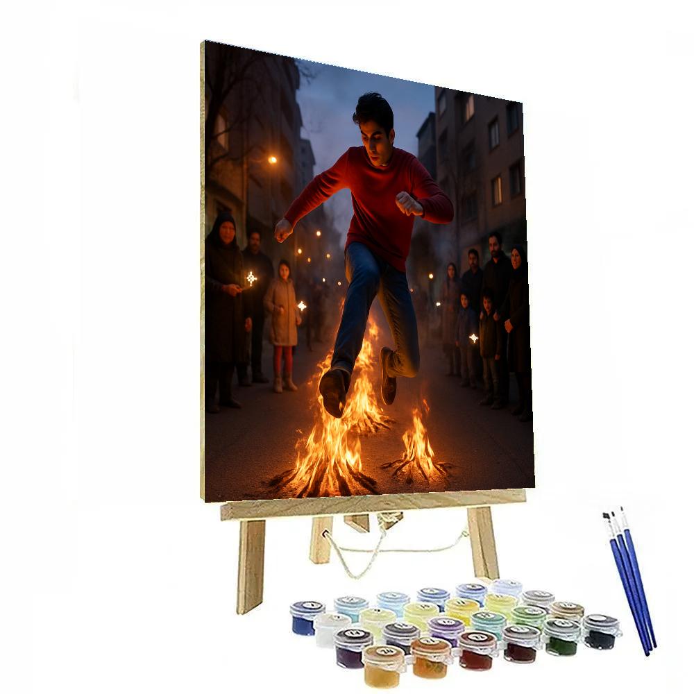 Nowruz Fire Jumping In Tehran Alley Painting by numbers kit