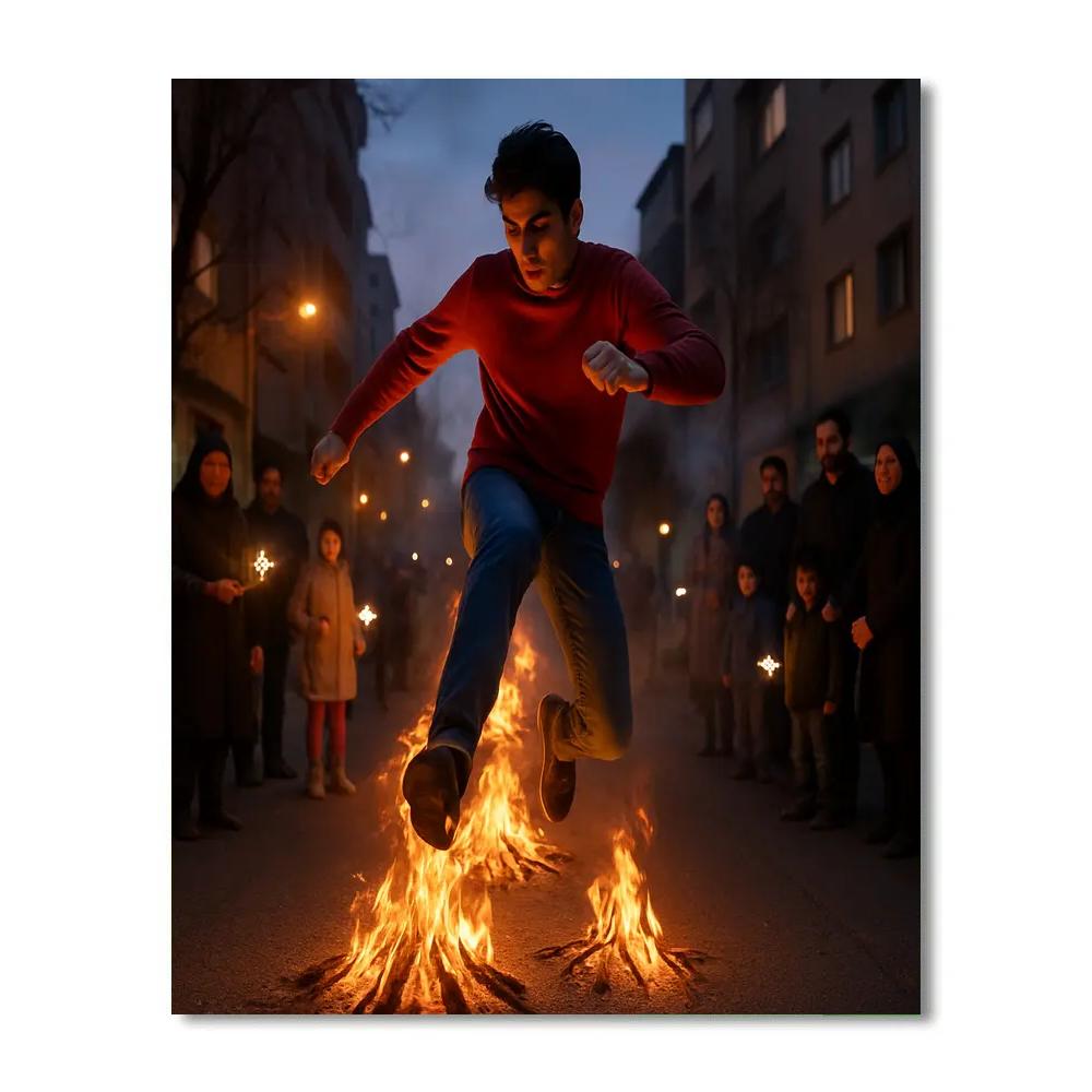 Nowruz Fire Jumping In Tehran Alley Painting by numbers kit