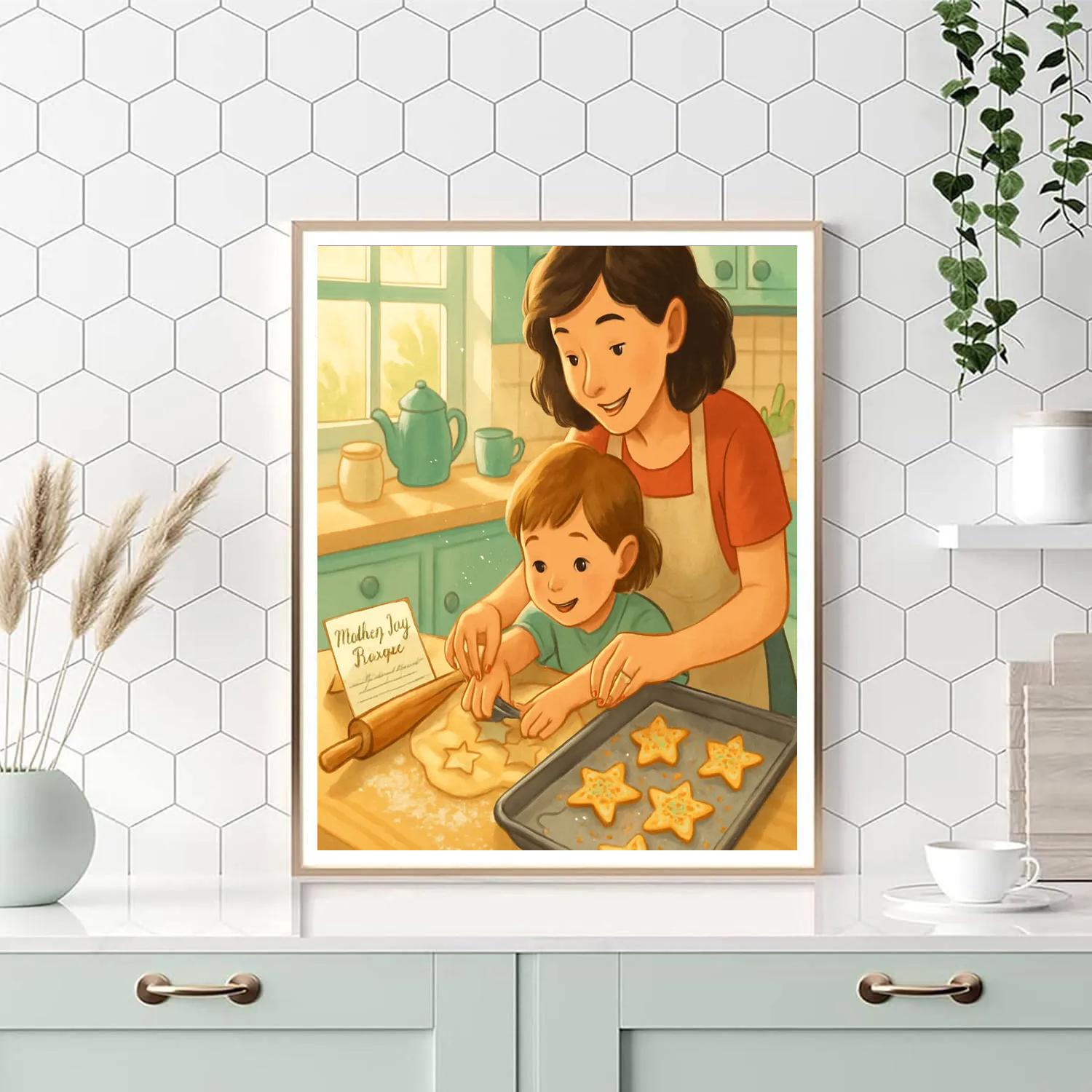 Star Shaped Cookie Workshop With Mom DIY paint by numbersStar Shaped Cookie Workshop With Mom - DIY Painting By Numbers Kit - Image 4