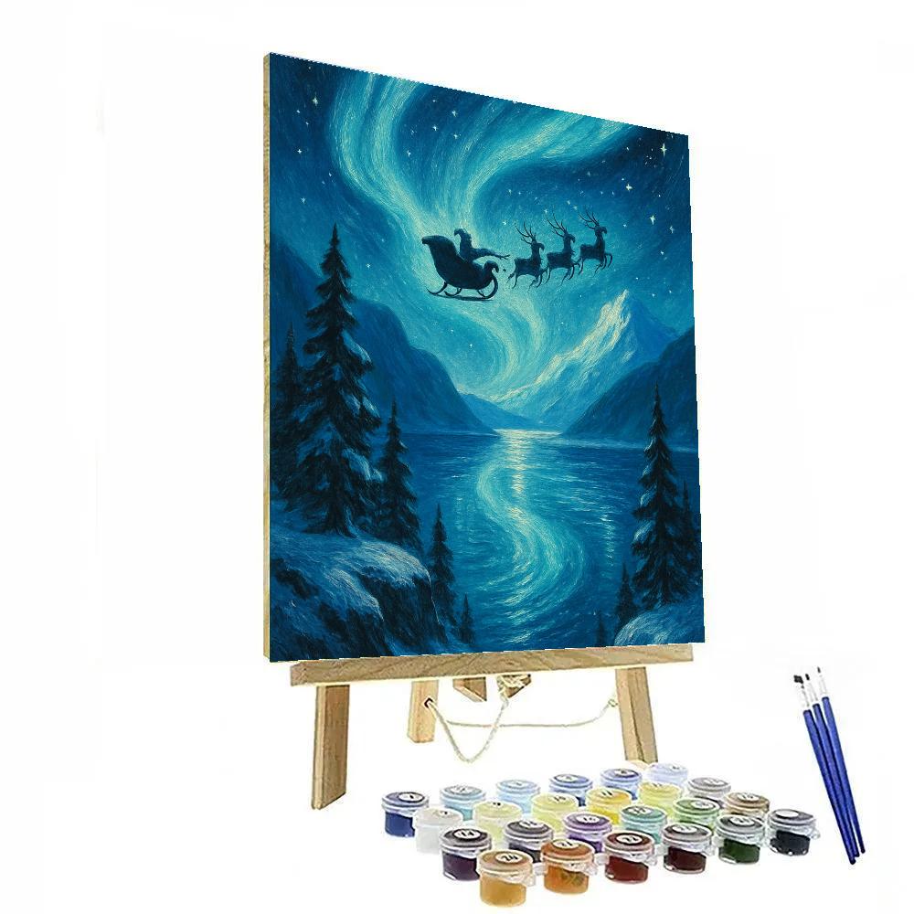 Midnight Sleigh Over Fjord painting number kit