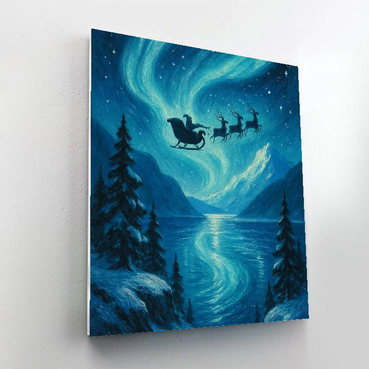 Midnight Sleigh Over Fjord painting number kit