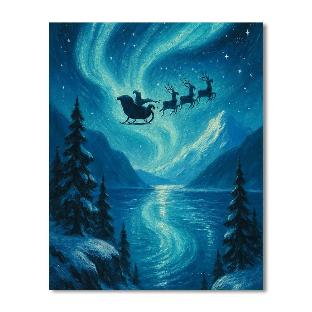 Midnight Sleigh Over Fjord painting number kit