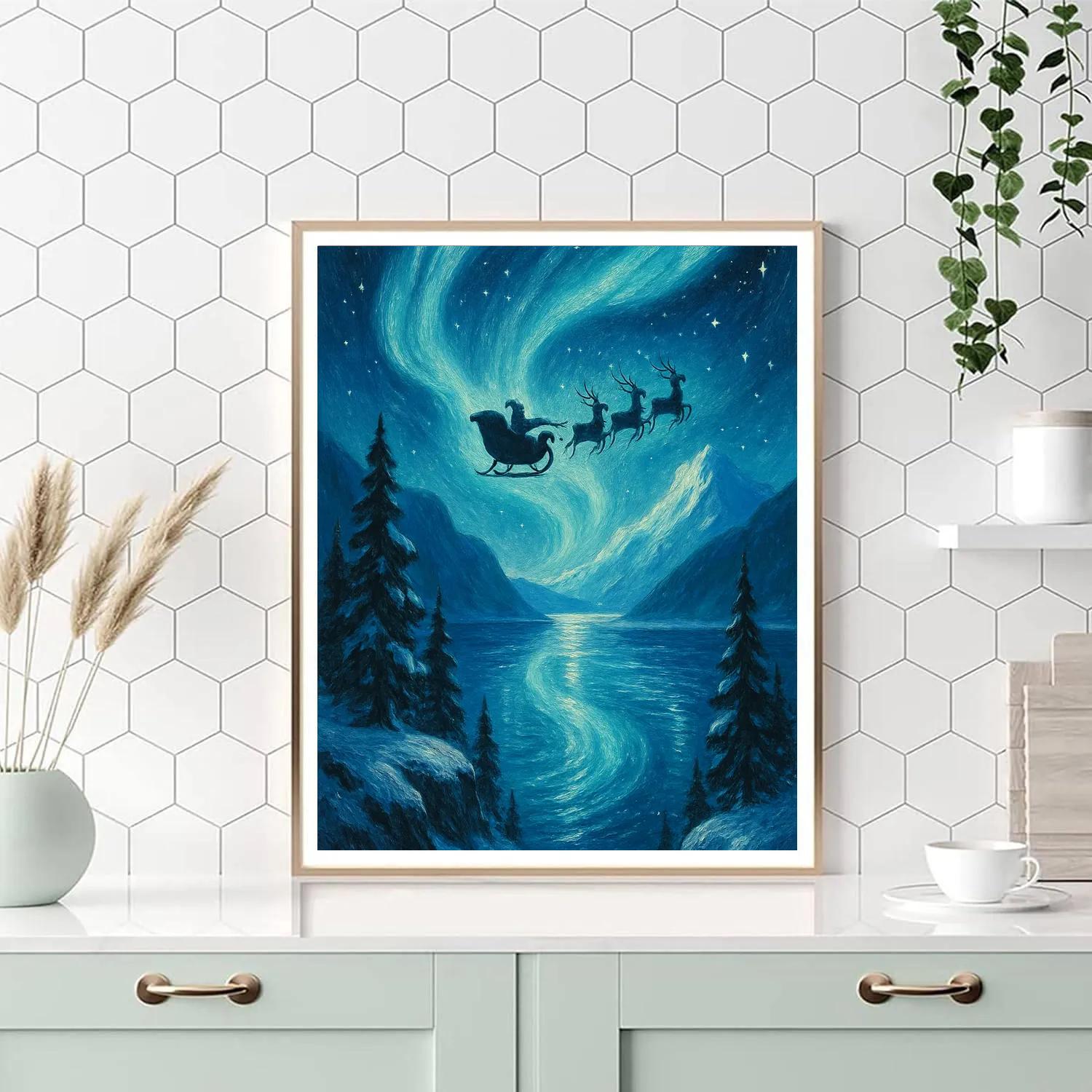Midnight Sleigh Over Fjord painting number kit