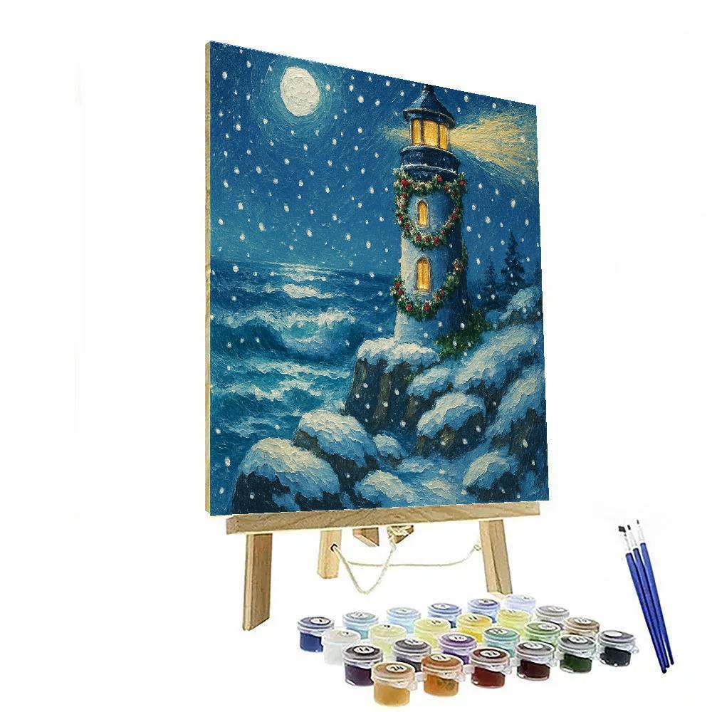 Snowy Lighthouse Carol painting number kit