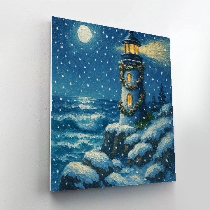 Snowy Lighthouse Carol painting number kit