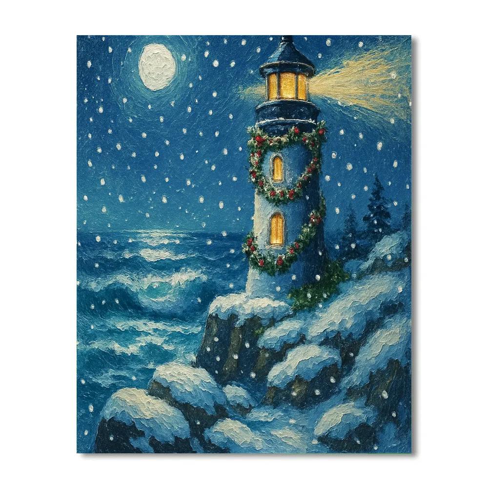 Snowy Lighthouse Carol painting number kit