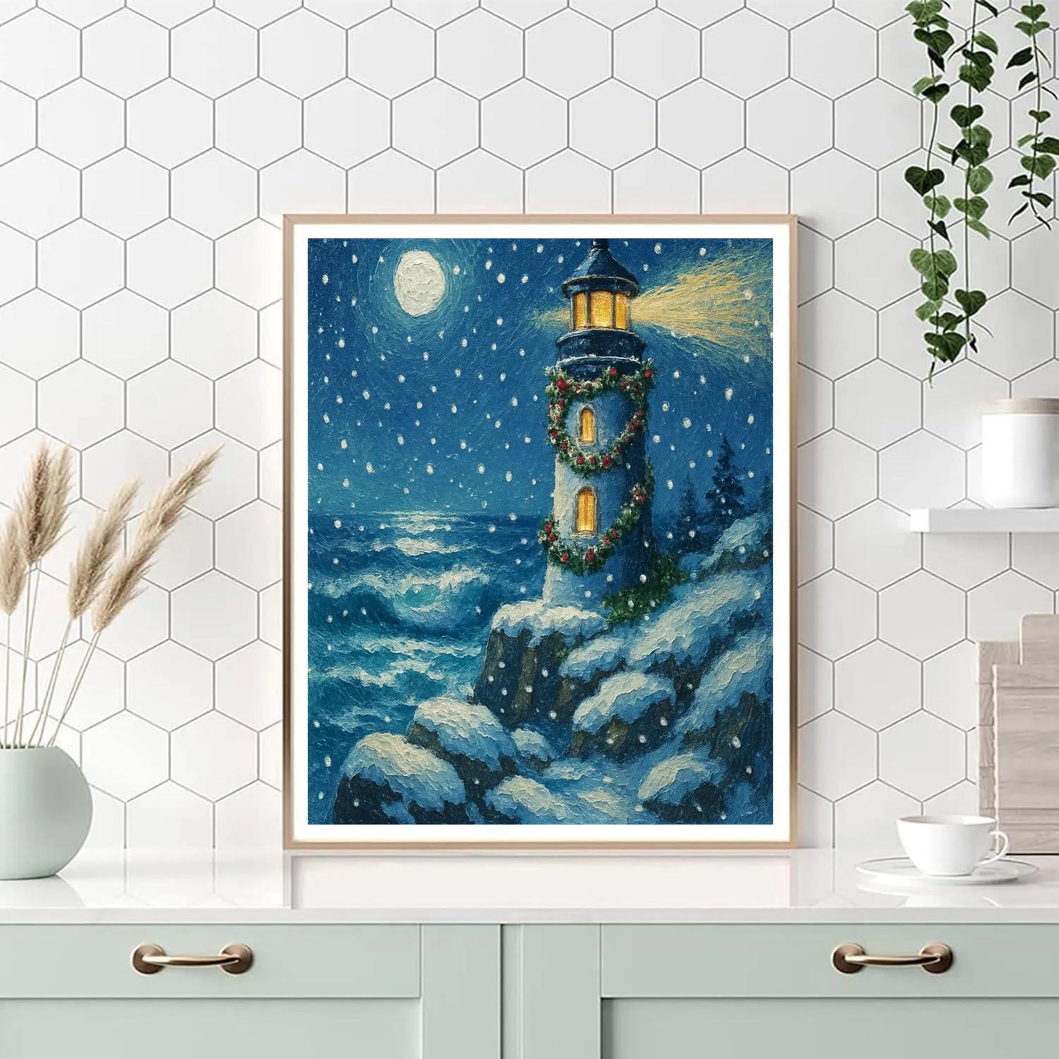 Snowy Lighthouse Carol painting number kit