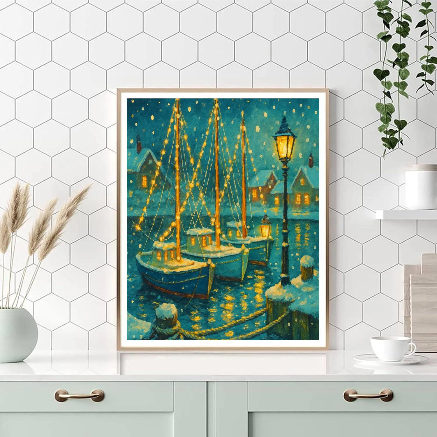 Starry Harbor Carol Boats Paint by numbers art