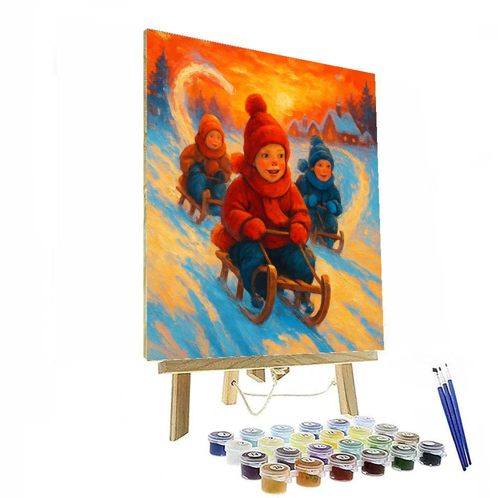 Glistening Sled Hill Sunset Numbered painting kits