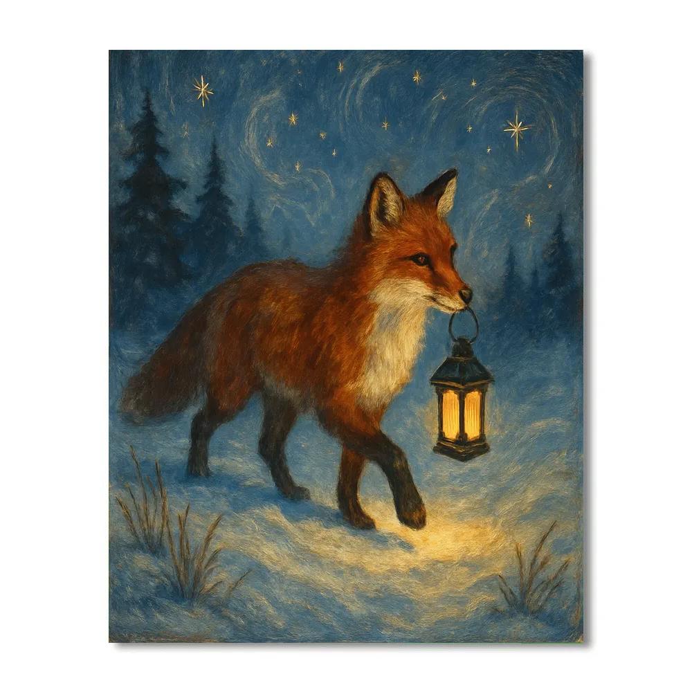 Snowfield Lantern Fox Paint by numbers art