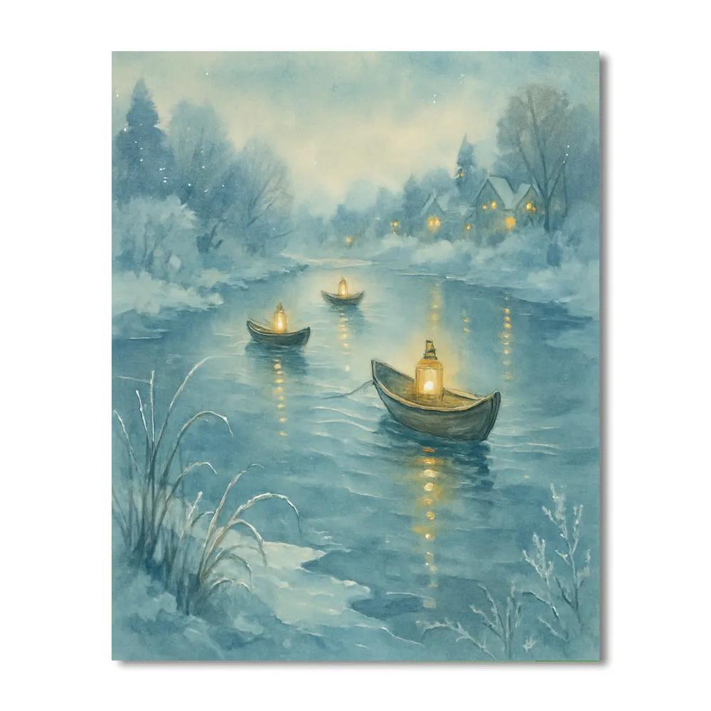 Frosted River Lantern Skiffs DIY paint by numbers