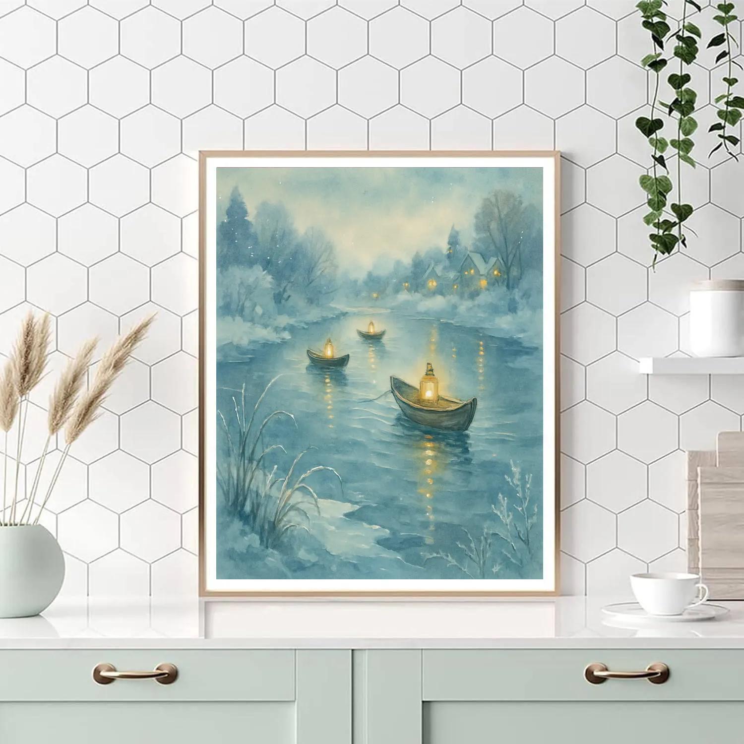 Frosted River Lantern Skiffs DIY paint by numbers