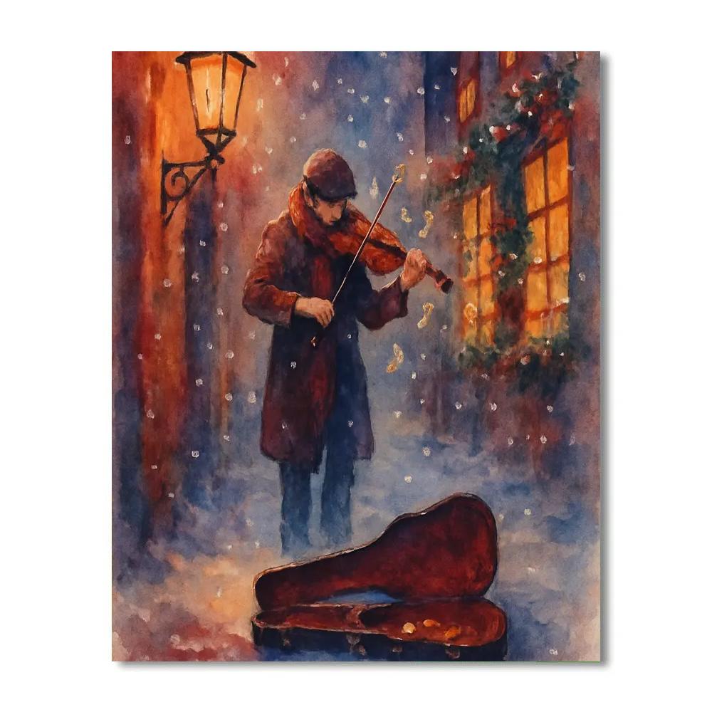 Snowy Violin Street Serenade paint by number