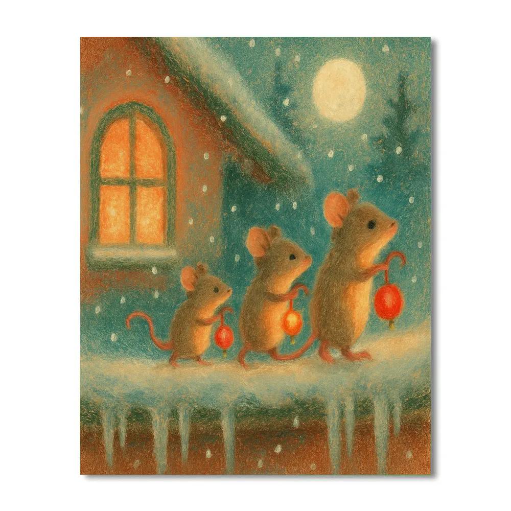 Lantern Mice Under The Eaves paint by number