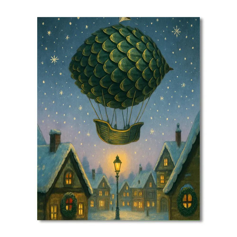 Pinecone Airship Over Hamlet paint by color