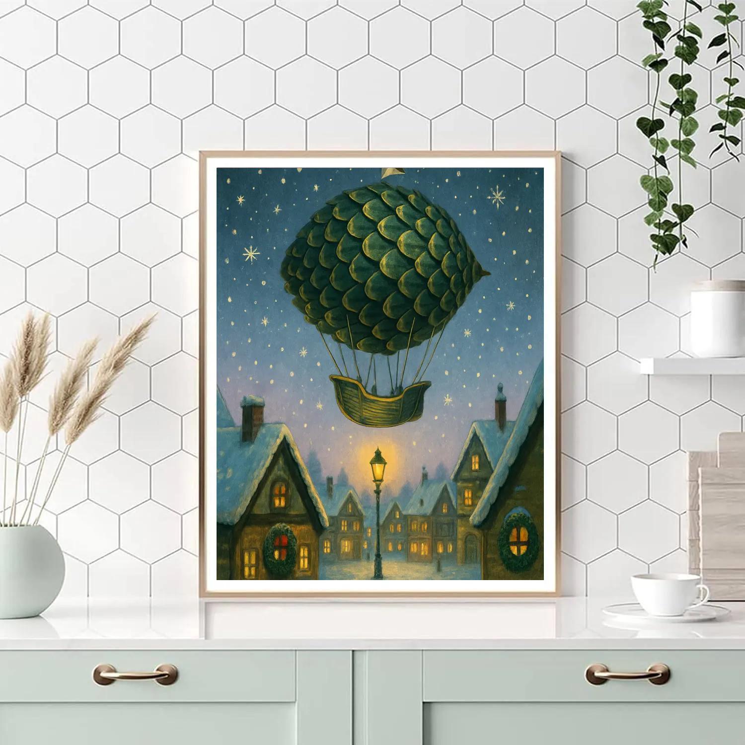 Pinecone Airship Over Hamlet paint by color