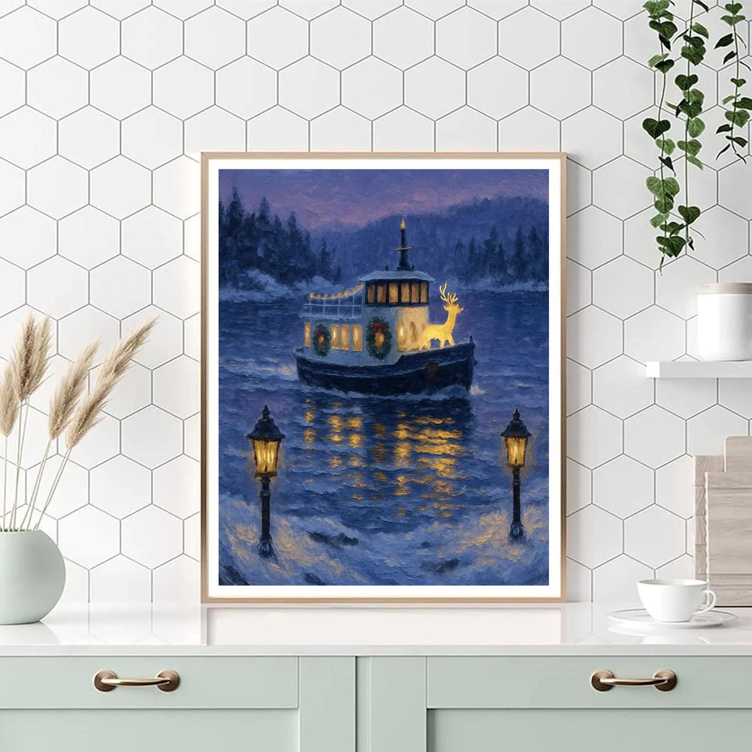Reindeer Ferry At Dusk Number painting